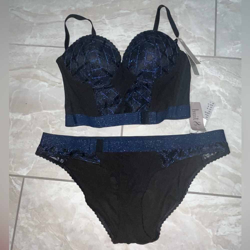 NWT new lingerie corset bustier underwear panties bow plaid 32A medium huit 8